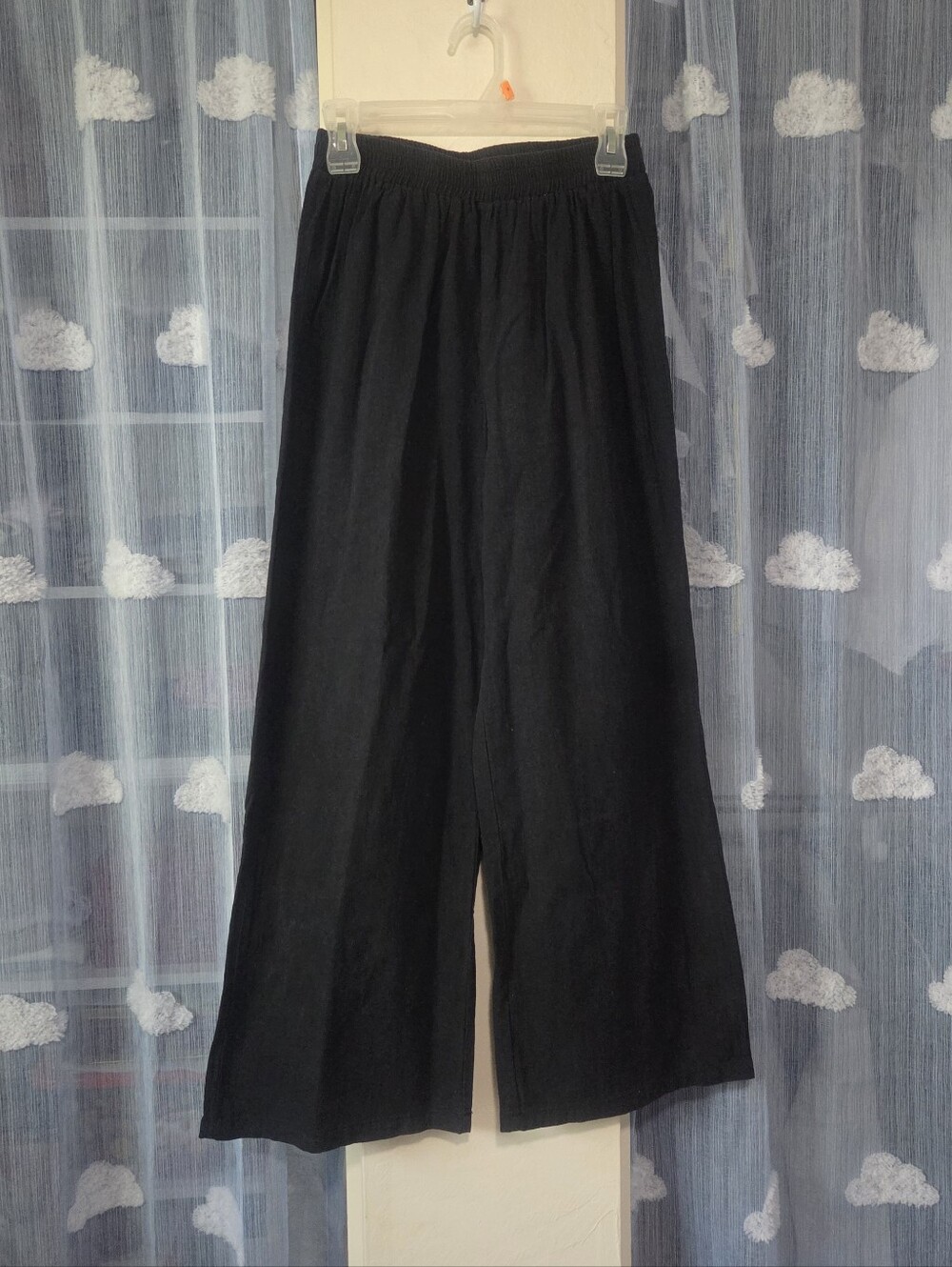 Emery Rose Black/Dark Navy 100% Cotton Flowy Wide Leg Pants